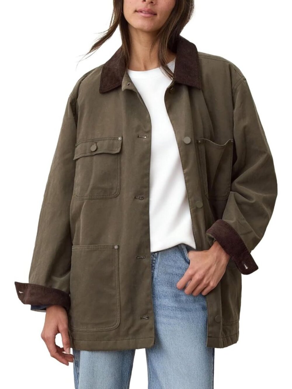 Oversized Vintage Utility Barn Jacket | Women's Corduroy Collar Coat